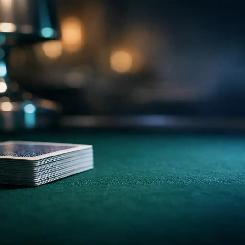 Real playing cards resting on deep green felt in a physical poker room
